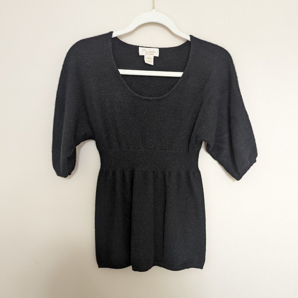 Mainbocher 100% Cashmere Sweater black short sleeve pulled waist EUC small
